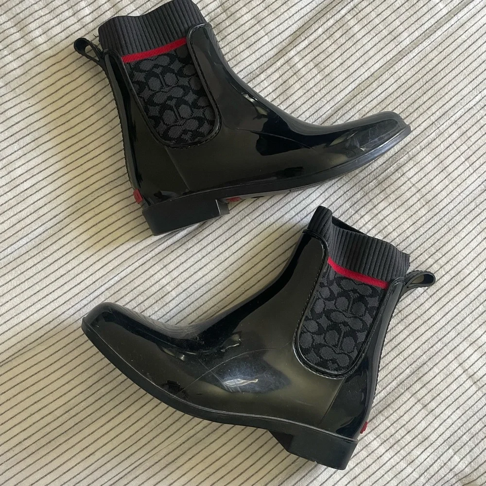 Coach Black and Red Winter Rain Boots - Picture 1 of 6